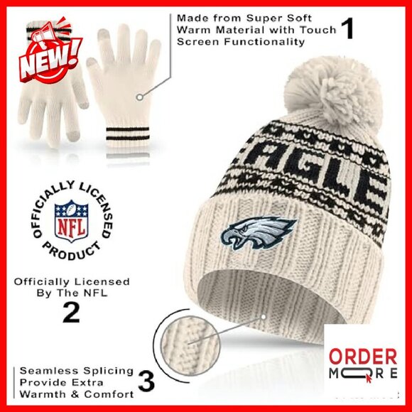 NFL Team Winter Beanie Hat with Touch Screen Gloves Set - Picture 5 of 8